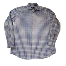 Hugo Boss Mens XL Slim Fit Button Down Shirt Blue Check