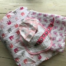 Pottery Barn Crib Sheet - Elephant Collection for Baby Girl - Blanket - Bib -Hat