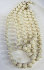Vintage RETRO Beaded Necklace Cream Beads Triple Strand Plastic Hong Kong