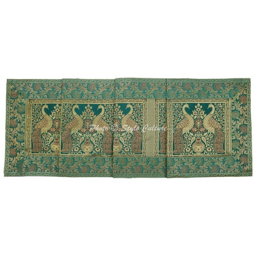 Mantel de comedor largo pavo real verde jacquard corredor de mesa brocado decorativo - Imagen 3 de 6