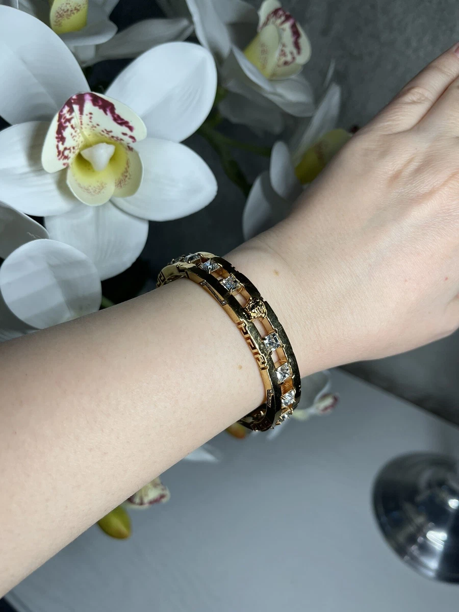 Versace Medusa Greca Swarovski Crystal Gold Bracelet Size Medium