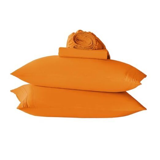 King Size Deep Pocket Bed Sheets Set with Pillowcases in Hotel Luxury Orange-image