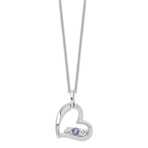 925 Sterling Silver Purple Topaz Heart Strength Chain Necklace - Picture 2 of 12