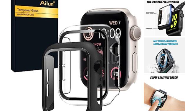 for Apple Watch SE 2023/Series 6/5/4/SE Screen 44MM Black+Transparent