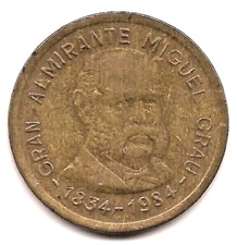 Commemorative issue 150th Anniversary Admiral Grau 1984 Peru 500 Soles de Oro