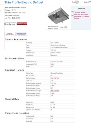 Overstock Heatcraft reach in evaporator 3 fan elec dfst 115/1ph TL28ATFG - Picture 4 of 8