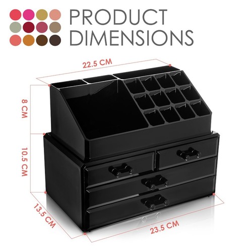 4 DRAWER COSMETIC ORGANISER BLACK MAKEUP RACK ACRYLIC NAIL LIPSTICK DISPLAY STAN - Picture 2 of 12