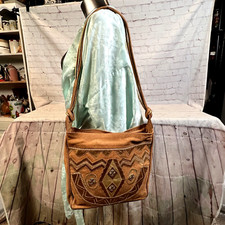 Neiman Marcus Embossed Applique Leather Lined Purse Shoulder Bag