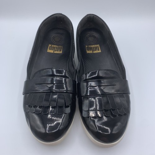 Scarpe mocassino sneaker FITFLOP donna nere vernice frangey taglia 8 comode - Foto 3 di 10