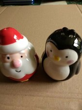 Image of Ceramic Christmas Salt and Pepper Shakers Pots Cruet Set Santa Penguin NEW