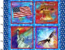 35" Fabric Panel - 3 Wishes Digitally Printed American Icons Eagle Flag Liberty