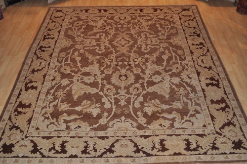 _HANMDADE_RUG_ 9x12 Ft. GENUINE Mahal AUTHENTIC mocha light brown plum rust sand - Picture 2 of 12
