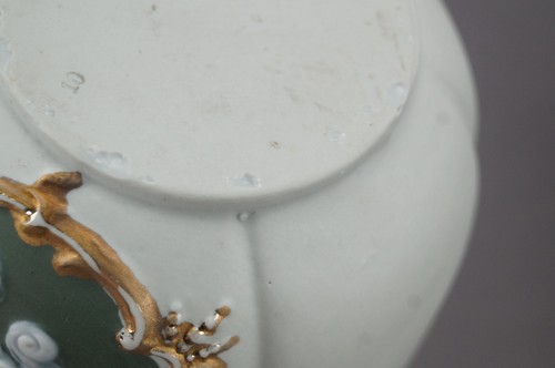 German Green Cherub Aulos Pipes & Gold Jasperware Squat Vase Rose Bowl - Picture 11 of 11