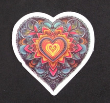 Floral Heart Bright Colorful Heart Sticker 2" x 2.18" H 