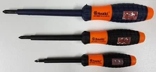 ASAKI Set of 3 - Phillips Flat AC 240V Neon Electrical Tester Screwdriver Probe 