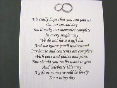 20 Wedding Poems Asking For Money Gifts Not Presents Ref No 12 Ebay