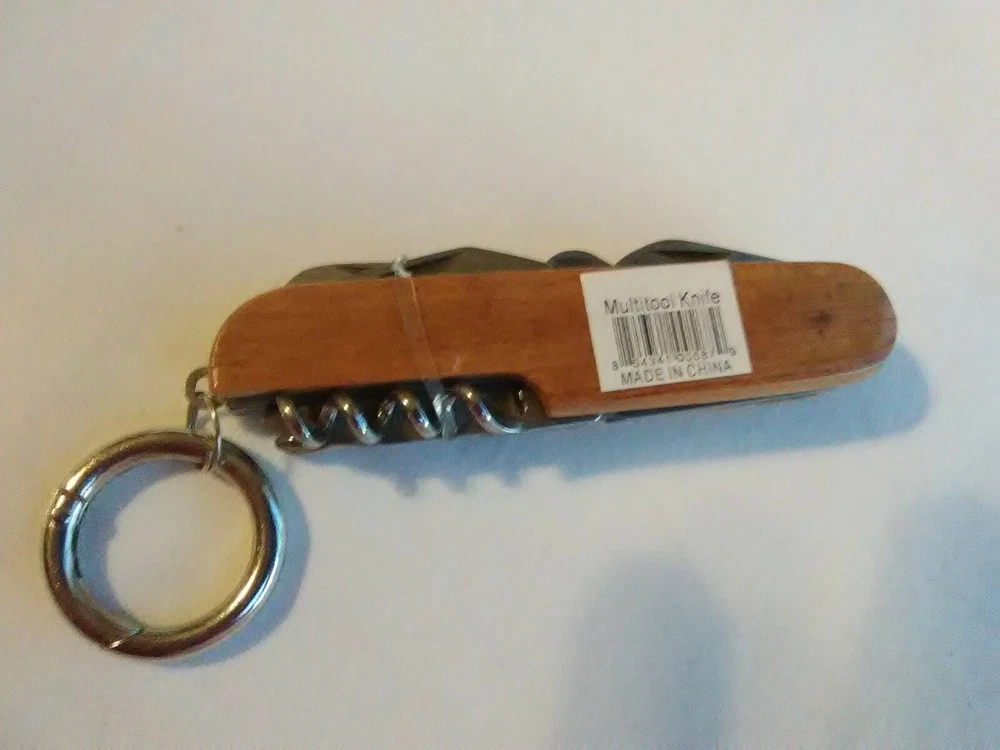 Multi-tool Pocket Knife Navy  Engraved  On Wood Key Ring New