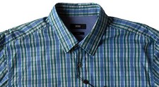 Men's HUGO BOSS Green Blue Plaid RONNY Shirt XL X-Large NWT NEW 145 Slim Fit