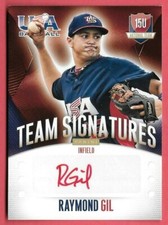 2014 Raymond Gil Panini USA Baseball Rookie Auto Red 04/25 - Oakland Athletics