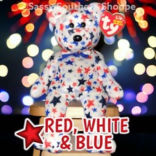   RED WHITE  BLUE   2002 Ty Beanie Babies Patriotic Star BEAR Baby MWMT 