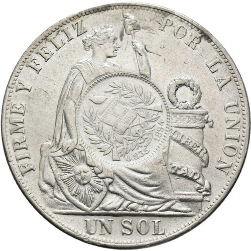 ☆ GUATEMALA 1894 • PESO ½ REAL ☆ COUNTERMARKED ON 1889 PERU SOL ☆ KM# 224 ☆D1333 - Picture 2 of 4