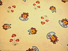 Childrens Fabric 1 7/8 Yard SALE Raggedy Ann Faces Red Heart Beige Cotton Vtg C