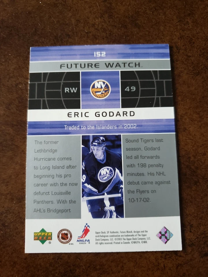 2002-2003 SP Authentic Future Watch 329/900 Eric Godard  Rc #152 Rookie - Image 2 of 2
