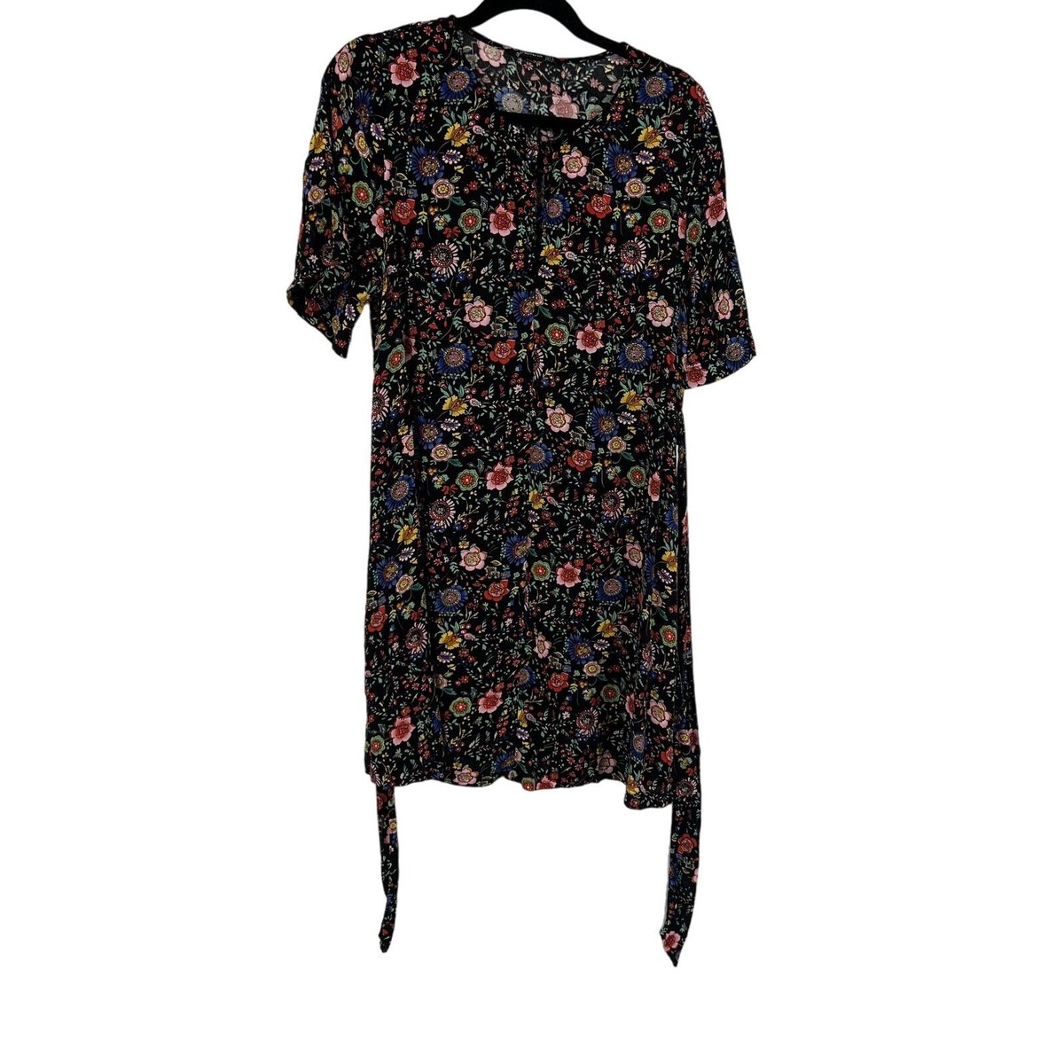stradivarius floral midi dress Stradivarius All Over Floral Short Sleeve Midi Dress Tie Back Women's Large