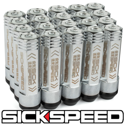 SICKSPEED 20 PC CHROME 92MM LONG CAPPED STEEL EXTENDED 3 PC LUG NUTS 14X1.5 