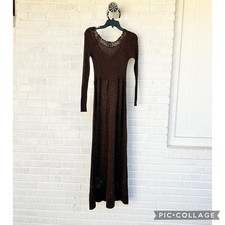 Vintage 1970s Wenjilli Metallic Ribbed Sweater Knit Maxi Dress