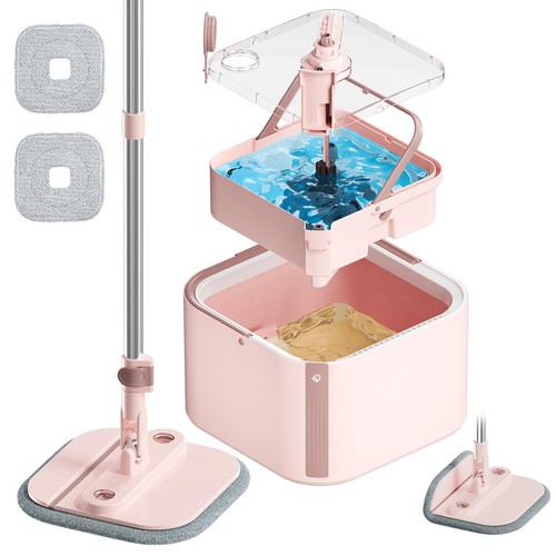 Upgraded Spin Mop and Bucket Set Self-Standing Mop Bucket Separate Dirty and ...