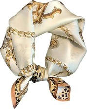 MEISEE Mulberry Silk Scarfs Women Small Square Scarf 21" x 23- Classic Beige