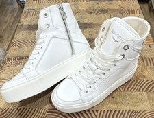 Zadig Voltaire White Leather High Top Sneaker Lightning Bolt Zipper Women 6