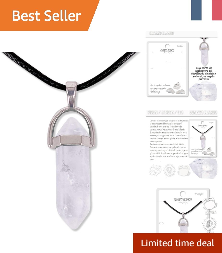 Collier boheme quartz blanc et pendentif pointu 45cm pour signe zodiaque
