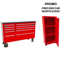 CRYTEC Pro Cab 55in Red Stainless Steel Drawer Work Bench Tool Box Chest Cabinet