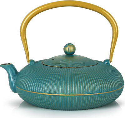 Green Cast Iron Teapot Large Capacity 40Oz/1200Ml with Infuser for Loose Leaf St