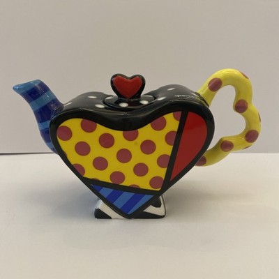 Romero Britto Mini Teekanne Herz 2010 Keramik Sammlerstück 10 cm