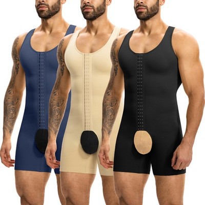 Mens Shapewear Bodysuit Compression Tummy Control Full Body Shaper Slimming Suit