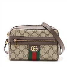 Gucci GG Supreme Ophidia PVCx leather Shoulder bag Beige 816359
