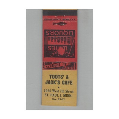 Toot's and Jack's Cafe Matchbook Cover St. Paul MN #2