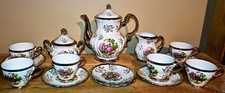 Vintage Porcelain 17-Pc Tea Set White/Gold Pictorial Romantic Scene/ Service /6