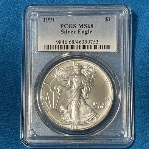 1991 American Silver Eagle 1 Oz PCGS MS68 Bright White Better Date