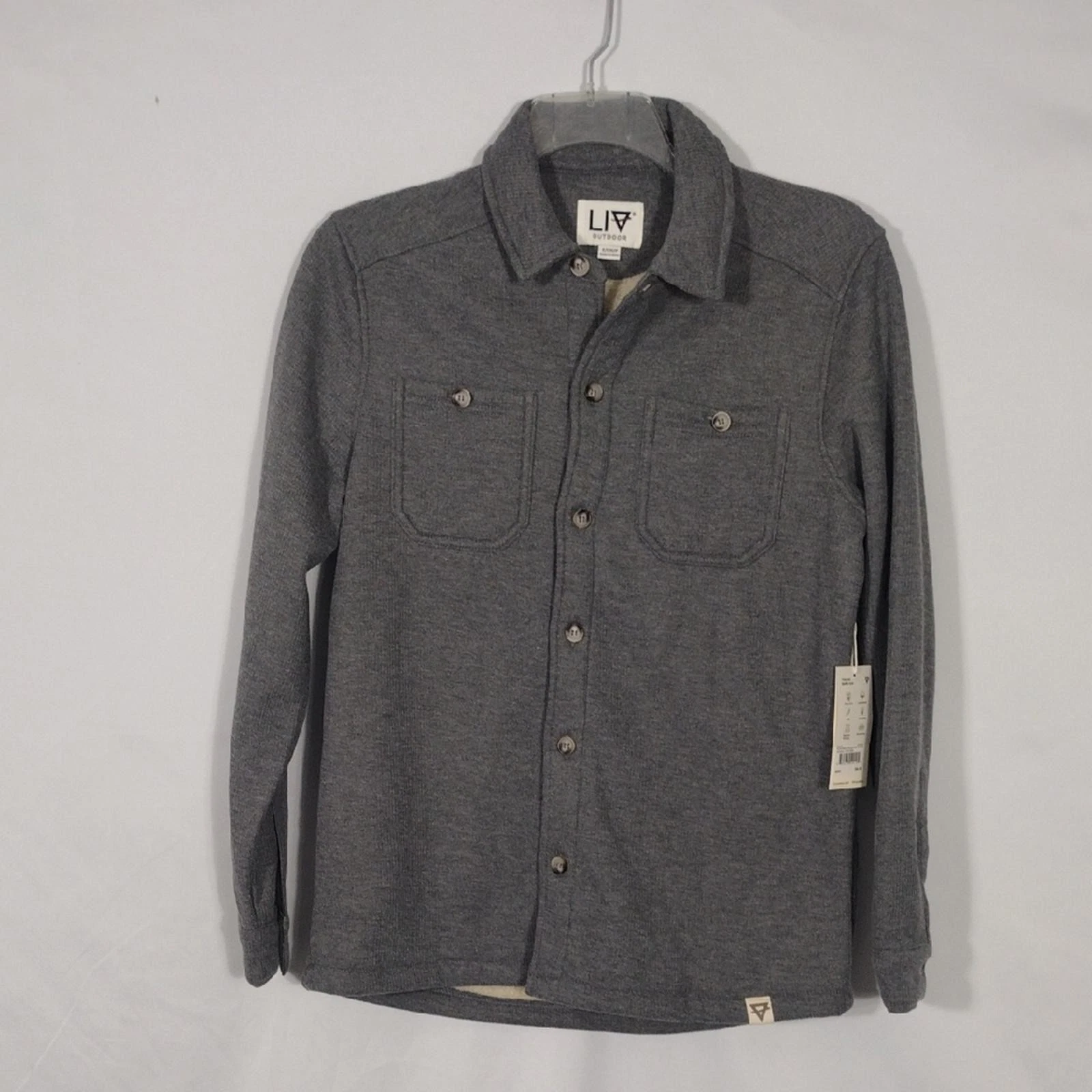 NWT Liv Outdoor Mens Asphalt Heather Fireside Sherpa Lined Shirt Jacket Sz Small
