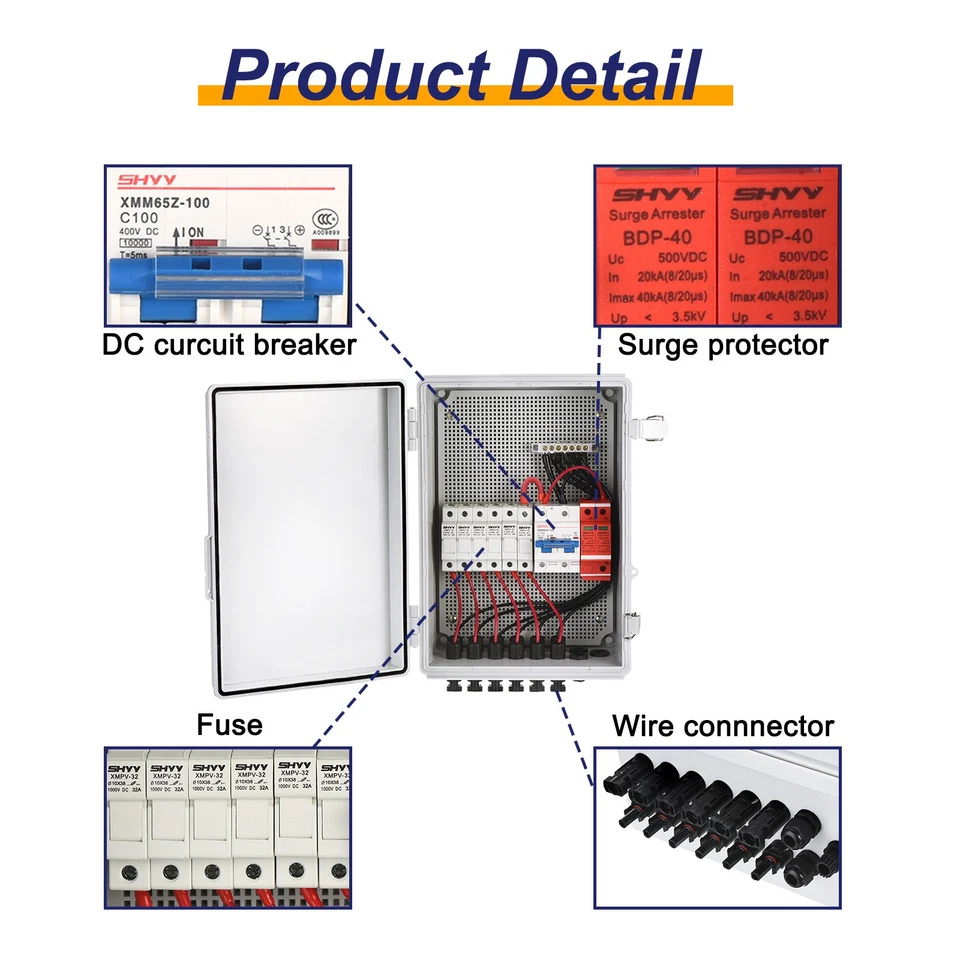 6 String Metal Solar Combiner Box PV Combiner Box With15A Rated Current Fuse - image 4 of 4