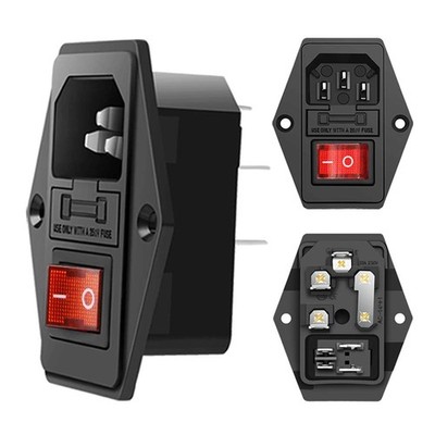 Module Plug,10A Fuse Switch Male Power Socket,Adapter Power Connector,3 Pins