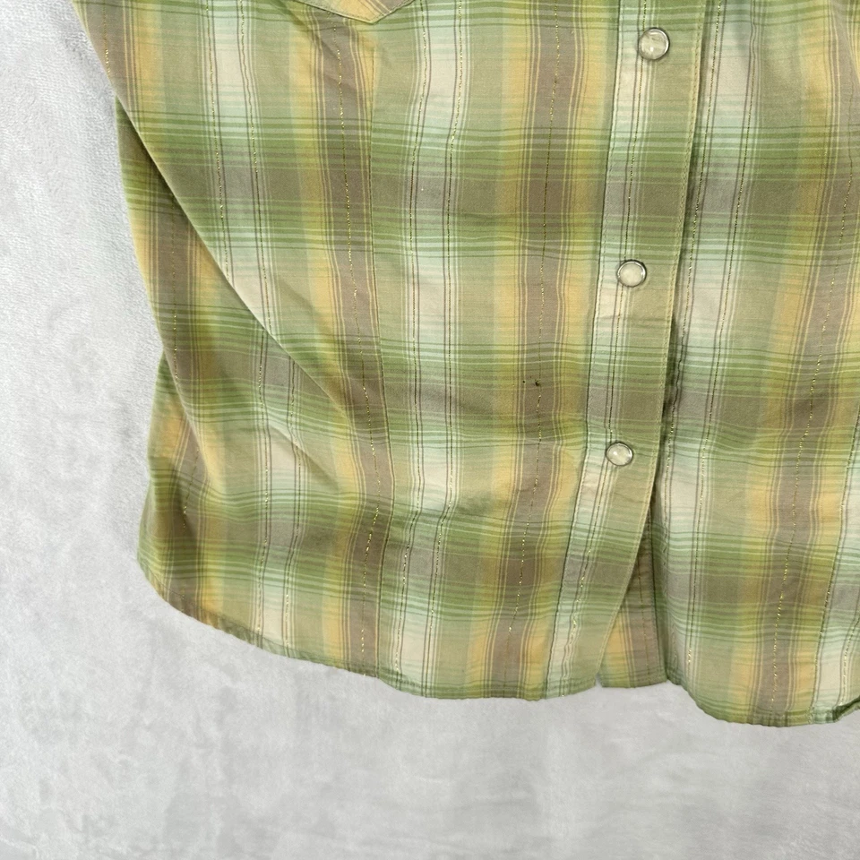 Top Roper Vintage Mujer M Verde Amarillo Cuadros Western Años 90 Country Perla A Presión Y2K Foto 3 de 4