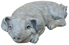 Smiling Pig Statue Resin Patina Garden Figure Sculpture Indoor / Outdoor Piglet