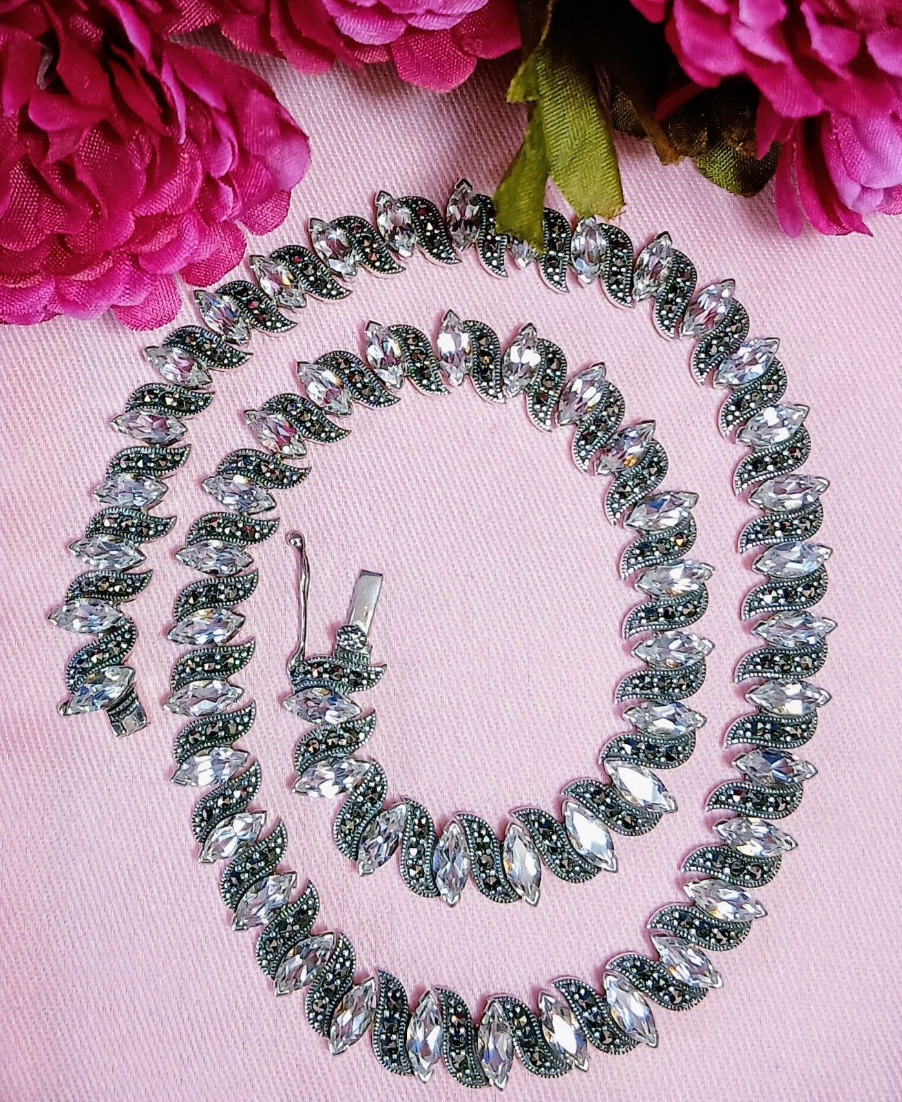 HEAVY Vintage SOLID Sterling Silver Marcasite Top… - image 17