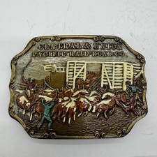 VINTAGE CATTLE TRAIN CAR CENTRAL & UNION PACIFIC RAILROAD CO BELT BUCKLE Enamel