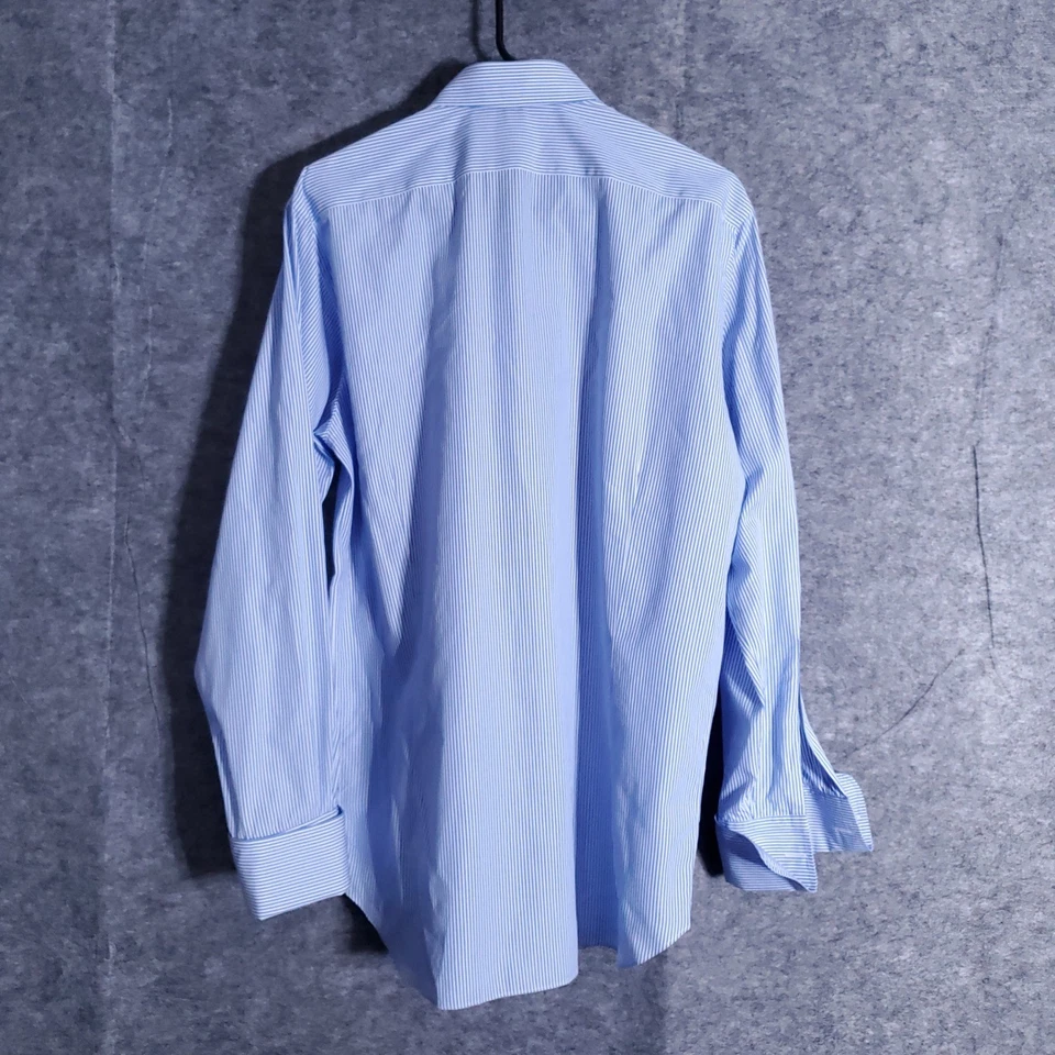 Ascot Chang Dress Shirt Mens Large Blue Stripe Long Sleeve 100% Cotton Hong Kong - Image 2 of 4